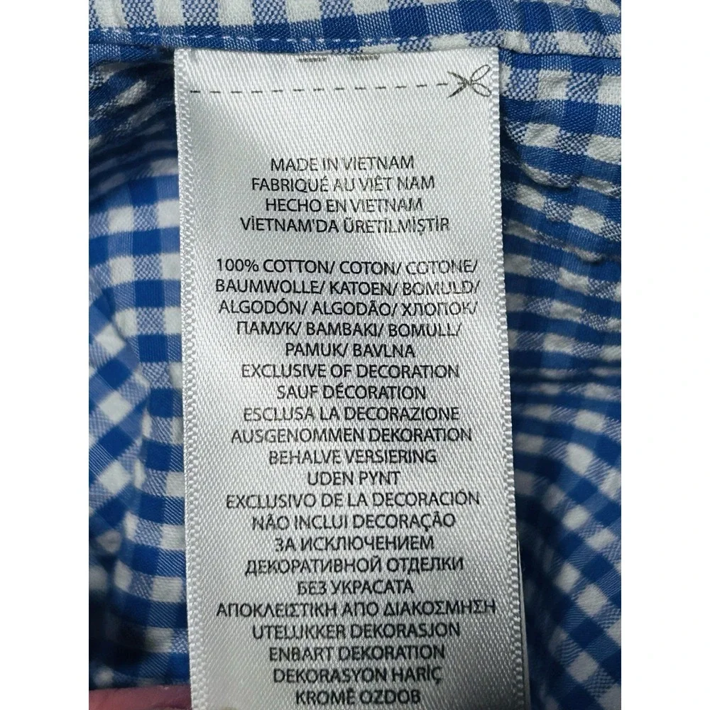 Ralph Lauren Men's M Blue White Cotton Gingham Seersucker Short Sleeve Perfect